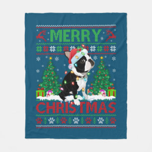 Cobertor De Velo Feliz Natal Iluminação Feia de Boston Terrier Chri