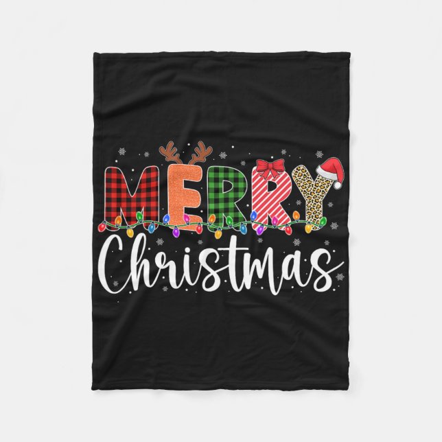 Cobertor De Velo Feliz Natal Leopardo Búfalo Xadrez Vermelho Para H (Frente)