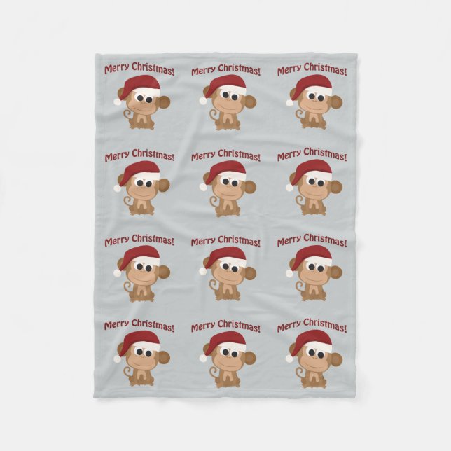 Cobertor De Velo Feliz Natal! Macaco papai noel (Frente)