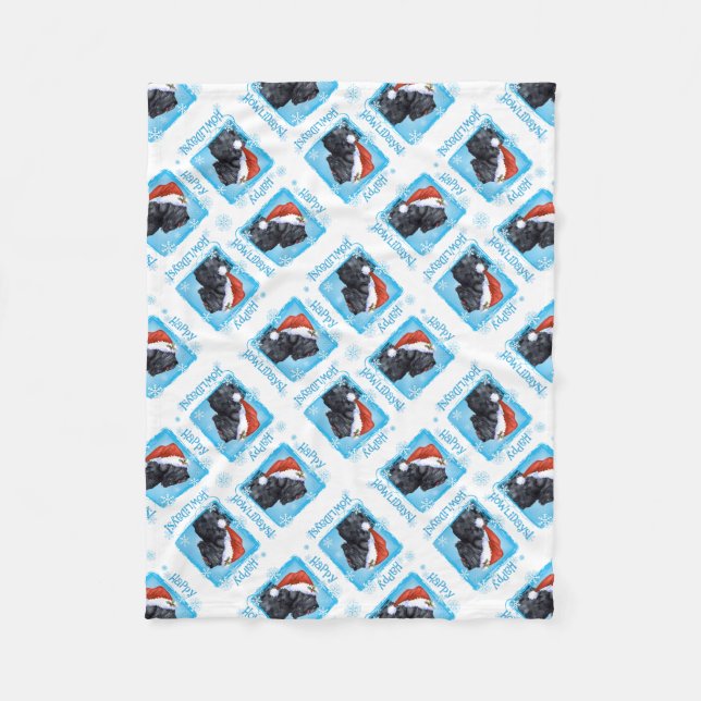 Cobertor De Velo Feliz Natal Negro Russo Terrier (Frente)
