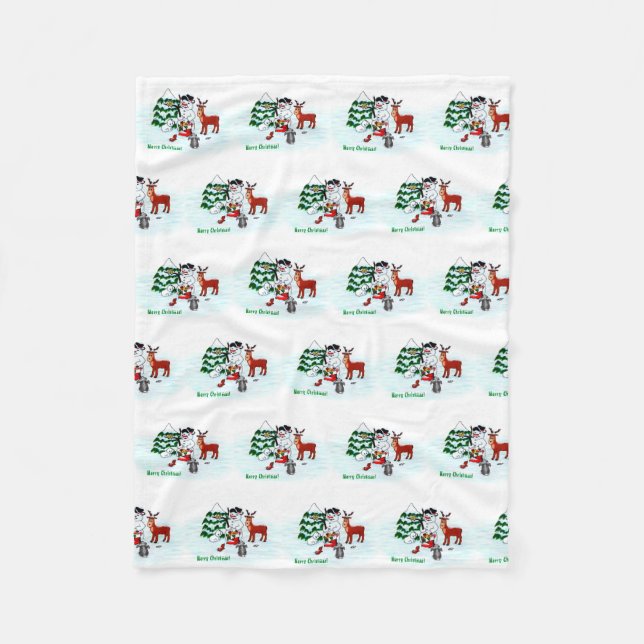 Cobertor De Velo Feliz Natal! Neve com Amigos (Frente)