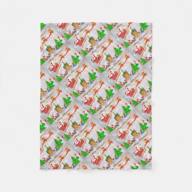 Cobertor De Velo Feliz Natal Papais noeis Oferecendo presentes (Frente)