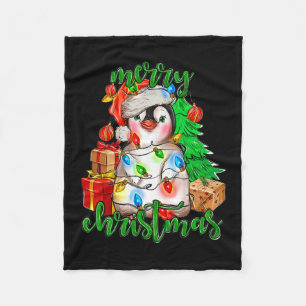 Cobertor De Velo Feliz Natal Pinguim Luz Santa Hat Funn