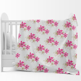Cobertor De Velo Feliz Natal poinsétia rosa e flor dourada