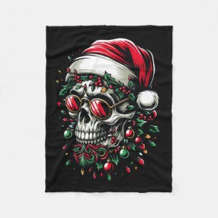 Cobertor De Velo Feliz Natal - Skull Santa Hat Family Xmas