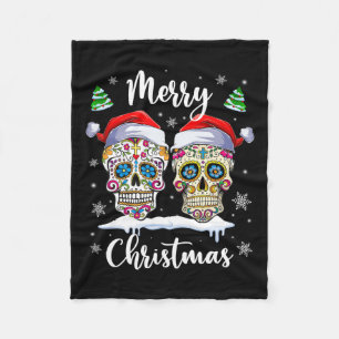 Cobertor De Velo Feliz Natal - Skull Santa Hat Family Xmas