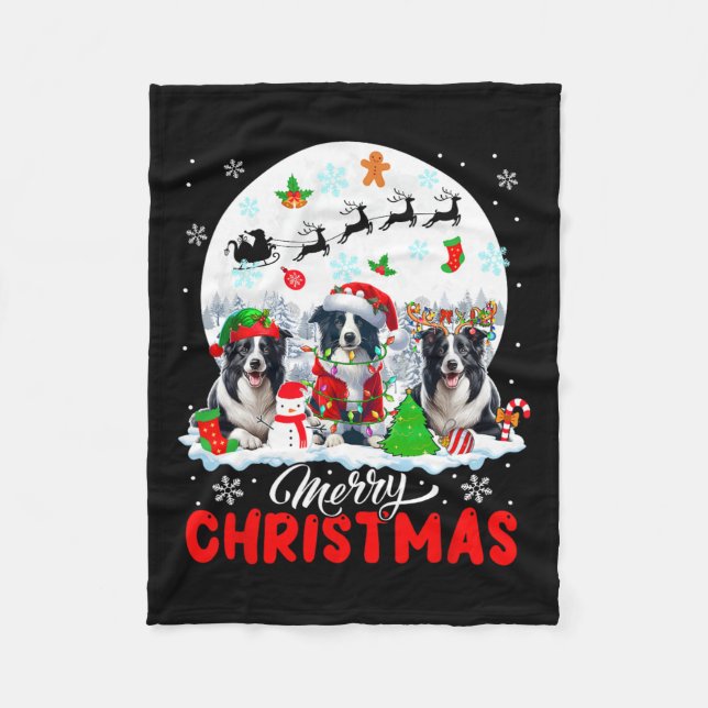 Cobertor De Velo Feliz Natal Três Papais noeis Elf Reindeer Border  (Frente)