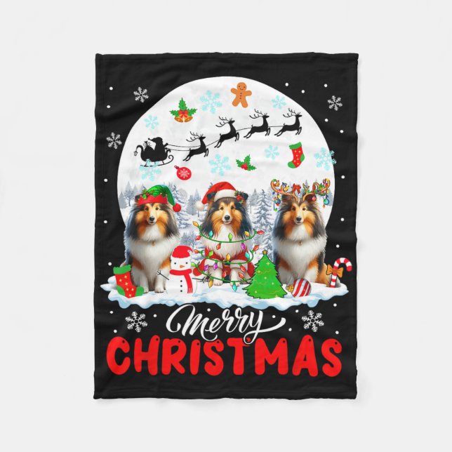 Cobertor De Velo Feliz Natal Três Papais noeis Elf Reindeer Shetlan (Frente)