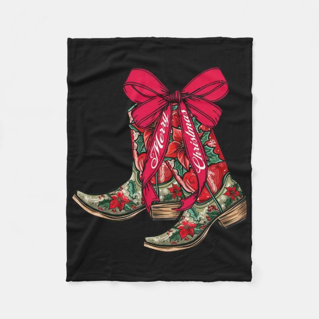 Cobertor De Velo Feliz Natal Xmas Cowboy Boots Coquette Arco Paj (Frente)