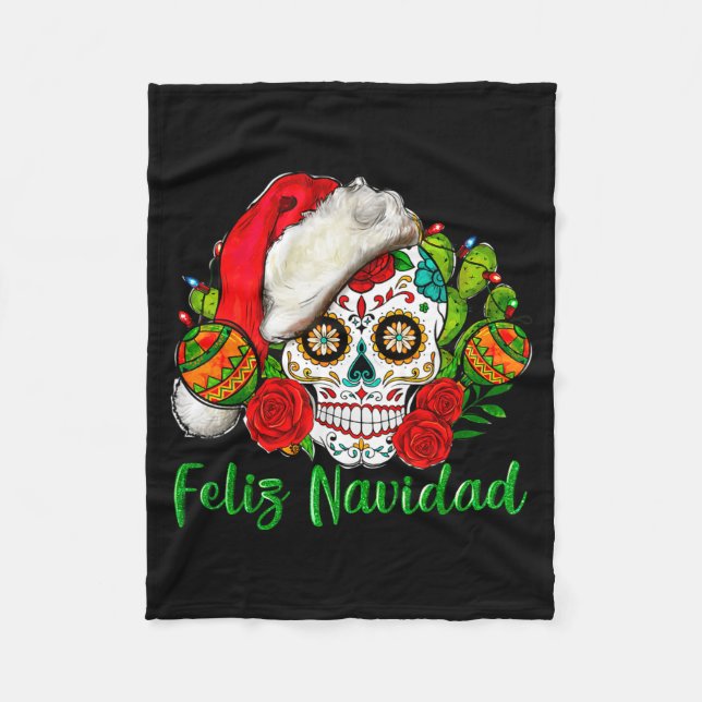 Cobertor De Velo Feliz Navidad Sugar Skull Mexican Christmas  (Frente)