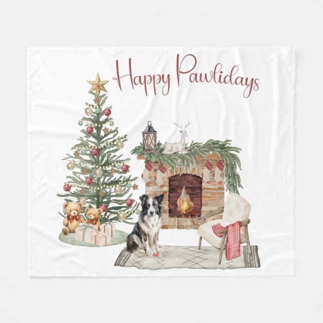 Cobertor De Velo Feliz Pawlidays Design de Cachorro - Collie (Frente (Horizontal))