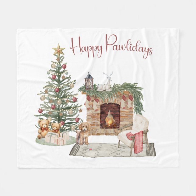 Cobertor De Velo Feliz Pawlidays Design de Cachorro - Poodle (Frente (Horizontal))
