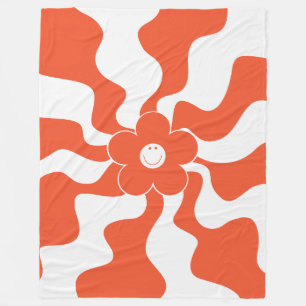 Cobertor De Velo Feliz Retro Daisy em Laranja e Branco
