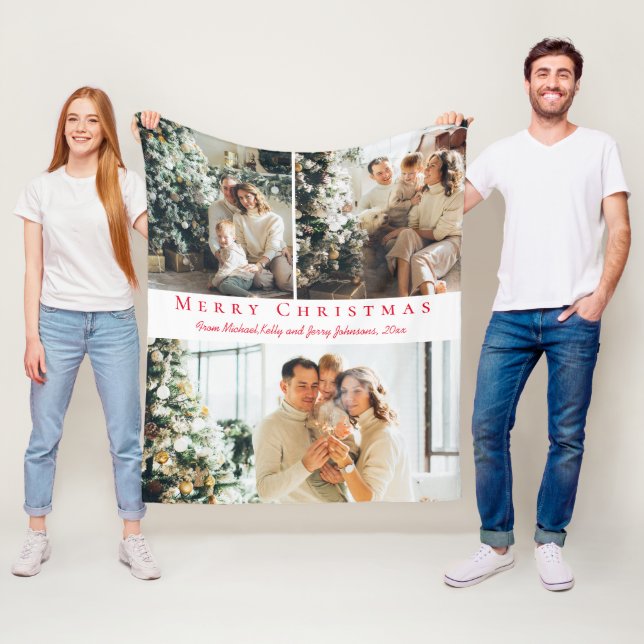 Cobertor De Velo feliz script vermelho de natal 3 fotos colagem chi (In Situ)