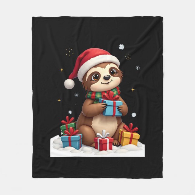 Cobertor De Velo Feliz Slothmas lindo sloth de Natal chapéu de Papa (Frente)