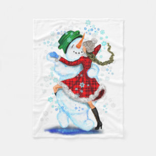 Cobertor De Velo Feliz Snowman e Girl Dance Tango Festa de Natal