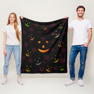 Cobertor De Velo Feliz Spooky Jack-O'-lanterna deixa Neon brilhando