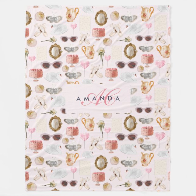 Cobertor De Velo Feminina Rosa Coqueteira Coquette Personalizada (Frente)