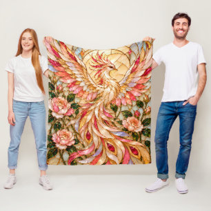 Cobertor De Velo Fênix Rosa com Rosas – Arte Floral de Vidro Colori