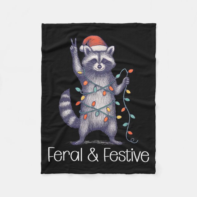 Cobertor De Velo Feral And Festive Raccoon, Funny Christmas  (Frente)