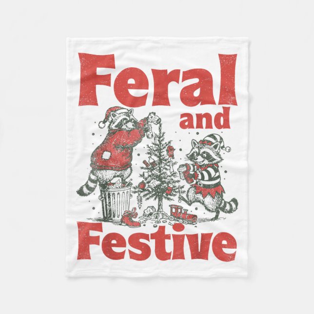 Cobertor De Velo Feral And Festive Raccoon Santa Christmas Holiday  (Frente)