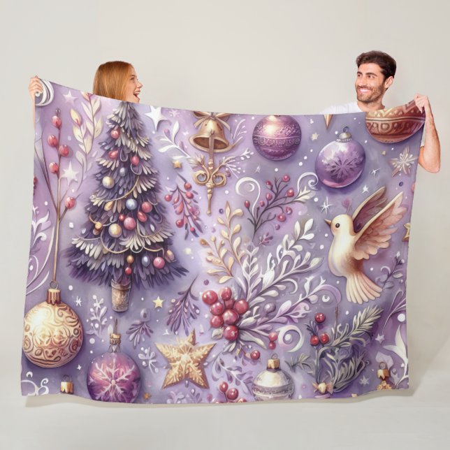 Cobertor De Velo Feriado de Motifs de Natal Roxo com Aquarela (In Situ)