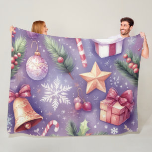 Cobertor De Velo Feriado de Motifs de Natal Roxo com Aquarela