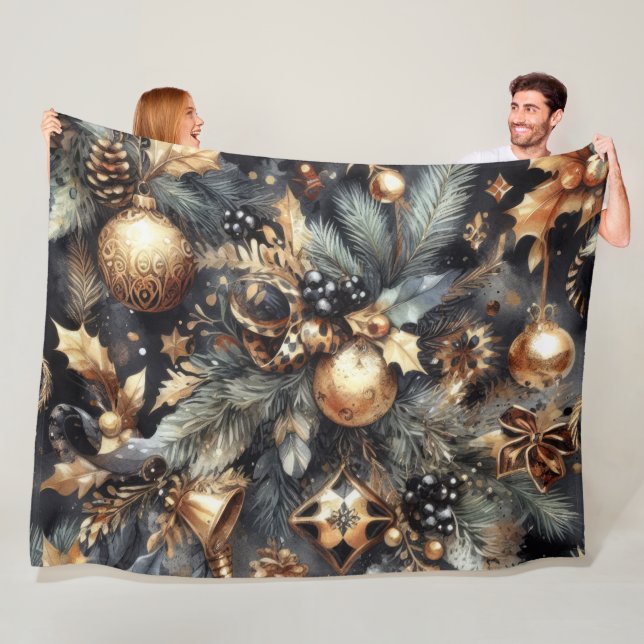 Cobertor De Velo Feriado de Motifs Natal Dourado Preto com Aquarela (In Situ)