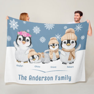 Cobertor De Velo Feriado Personalizado da Família Penguin