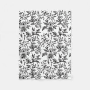 Cobertor De Velo Ferns de Padrão Floral Branco e Preto da Vintage