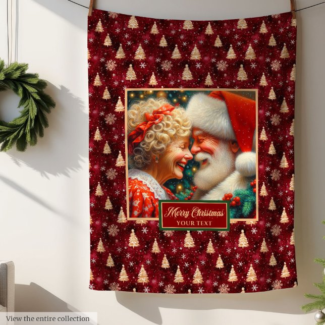 Cobertor De Velo Feset Throw Blanket Burgundy Dourado Sr. e Sra. Cl (Festive Throw Blanket Burgundy Gold Mr & Mrs Claus)