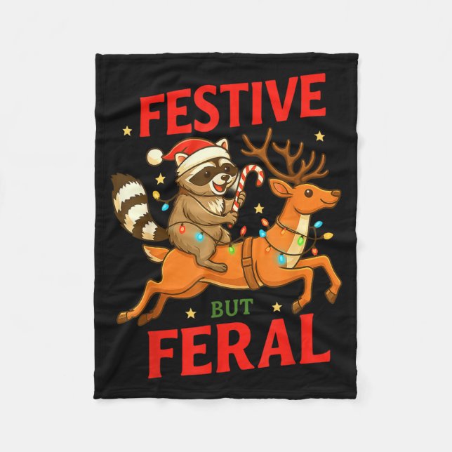 Cobertor De Velo Festive But Feral Funny Christmas Raccoon Riding R (Frente)