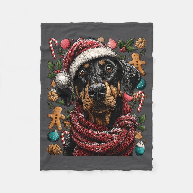 Cobertor De Velo Festive Doberman With Santa Hat Snowy Winter Chris (Frente)
