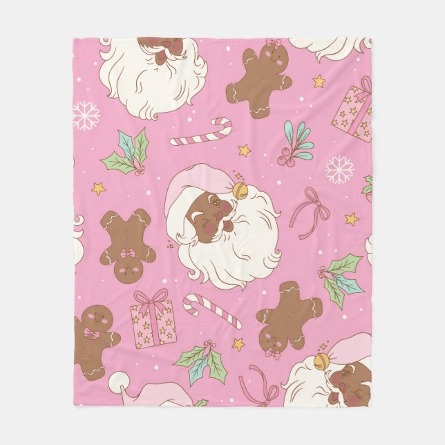 Cobertor De Velo Festive Holiday Pastel Pink Black Santa  (Frente)