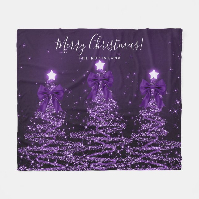 Cobertor De Velo Festive Holiday Purple Christmas Trees Bows (Frente (Horizontal))