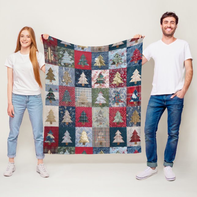 Cobertor De Velo Festive Patchwork Christmas Tree Pattern (4) (In Situ)