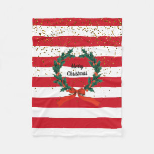 Cobertor De Velo Festivo de Natal Holly Berries Wreath Stripes