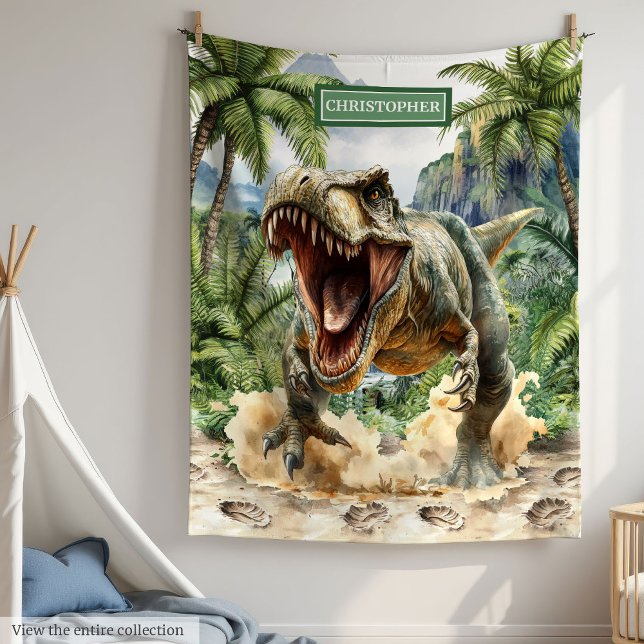 Cobertor De Velo Fiernosaurus Blanket Nome Personalizado para Crian (Fierce Tyrannosaurus Blanket Custom Name for Kids)