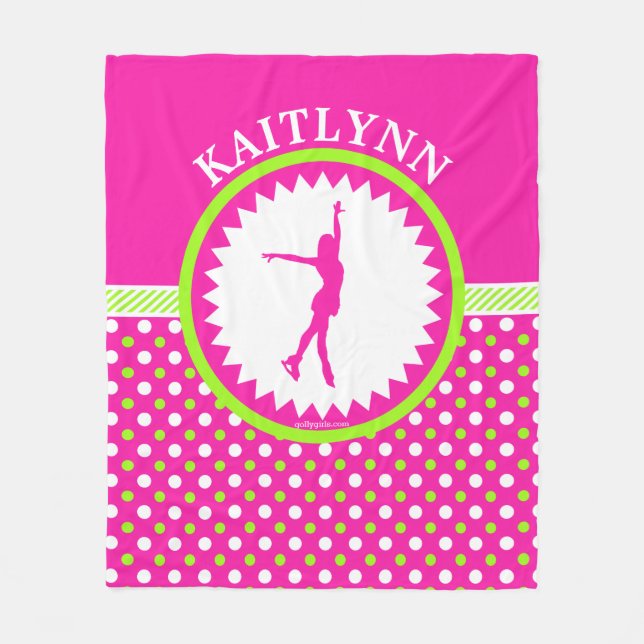 Cobertor De Velo Figura Monogrammed rosa do patinador - bolinhas (Frente)