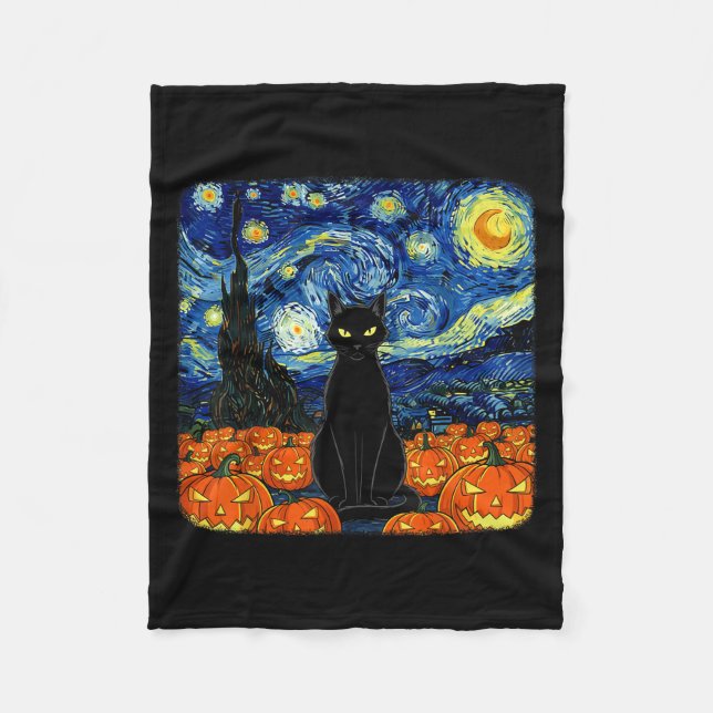 Cobertor De Velo Figurino de Gata Negra do Halloween Van Gogh StarN (Frente)