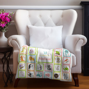 Cobertor De Velo Filhote de Alfabeto Animal Monograma