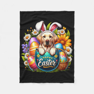 Cobertor De Velo Filhote de Labrador de Páscoa Floral Ovos Colorido