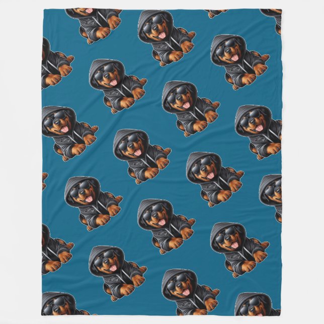 Cobertor De Velo Filhote de Rottweiler com Moletom com Capuz (Frente)