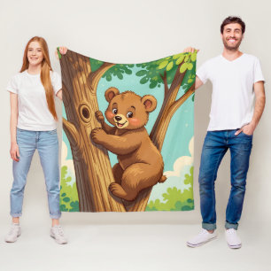 Cobertor De Velo Filhote de urso fofo subindo em uma árvore