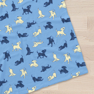 Cobertor De Velo Filhotes de Labrador amarelo e preto em Fundo Azul