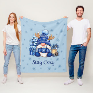 Cobertor De Velo Fique Aconchegante Gnome de Natal Azul de Inverno