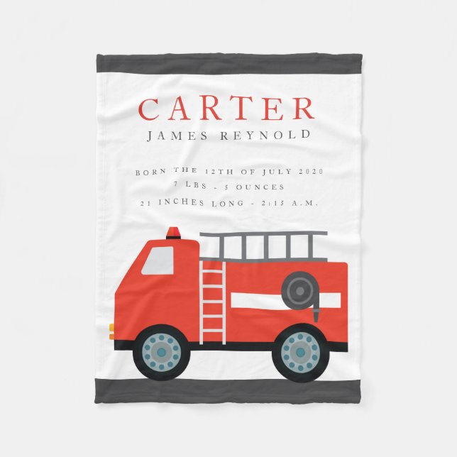 Cobertor De Velo Fire Truck Birth Stats Baby Blanket (Frente)
