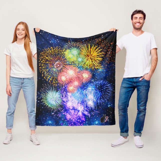 Cobertor De Velo Fireworks Bursts Fleece Blanket (In Situ)