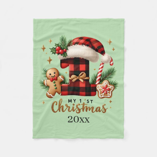 Cobertor De Velo First Christmas add year baby (Frente)