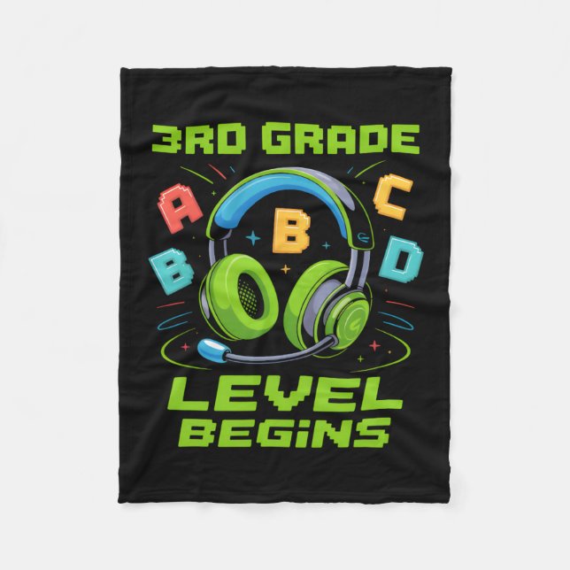 Cobertor De Velo First Day Of 3rd Grade Level Begins Shirt Gamer Bo (Frente)